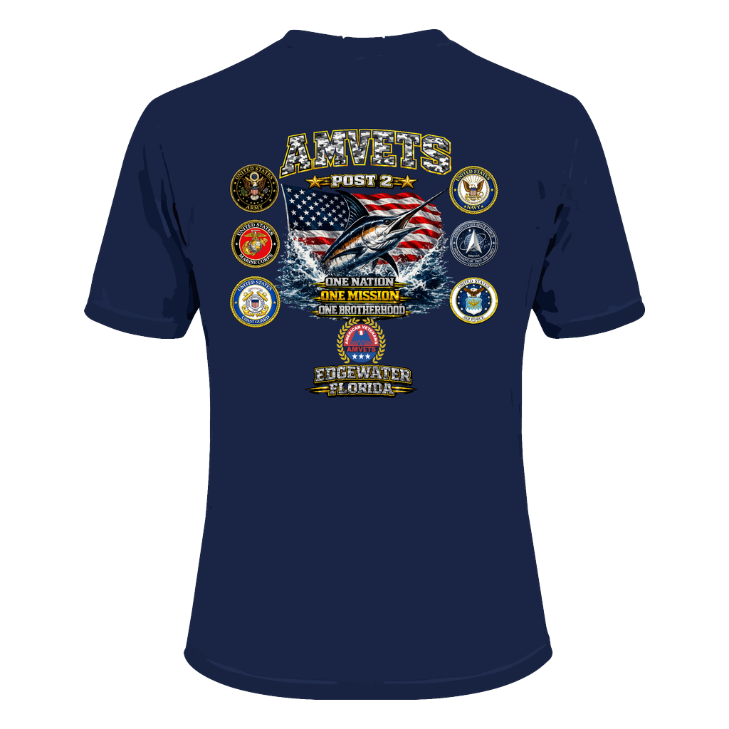AMVETS Post 2 Performance Veteran Shirt | Navy Blue | Edgewater, FL