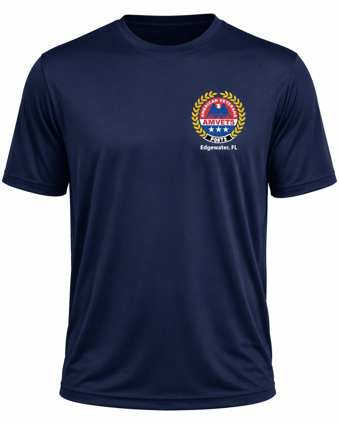 AMVETS Post 2 Performance Veteran Shirt | Navy Blue | Edgewater, FL