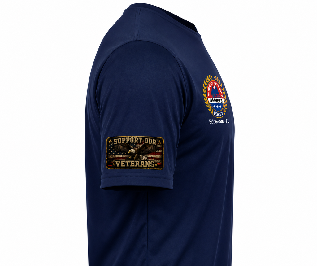 AMVETS Post 2 Performance Veteran Shirt | Navy Blue | Edgewater, FL
